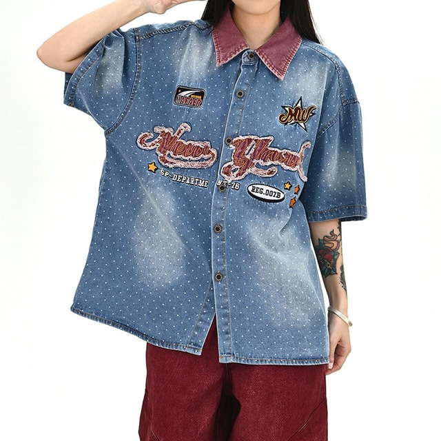 ドットウォッシュワッペンデザインシャツ 1col   R01675