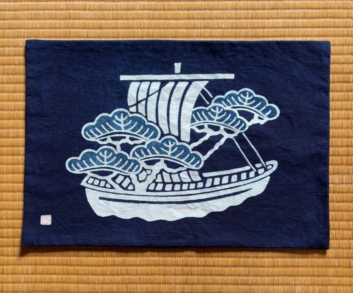 筒描藍染 暖簾 錨 | 長田染工場