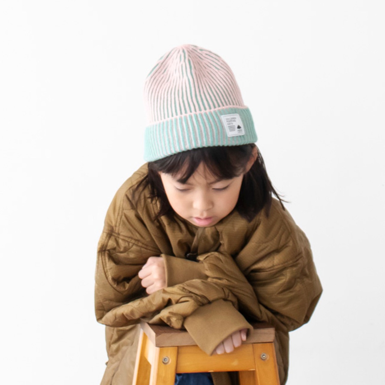 ニットキャップ【ストライプグリーン】52cm 全3色 推奨年齢3歳〜7歳