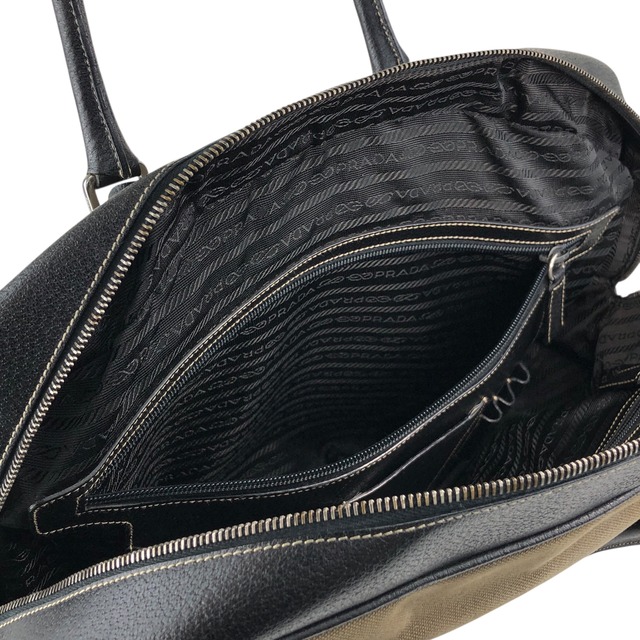 PRADA プラダ ハンドバッグ ブラック×ベージュ コンビ レザー×キャンバス ボストンバッグ vintage ヴィンテージ オールド 7dekxx