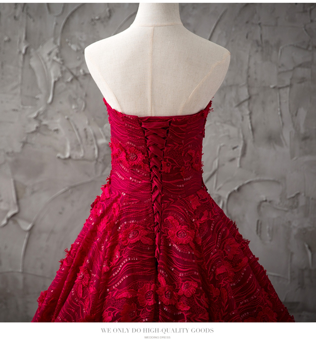 カラードレス ワインレッド ベアトップ ミニトレーン イブニングドレス  