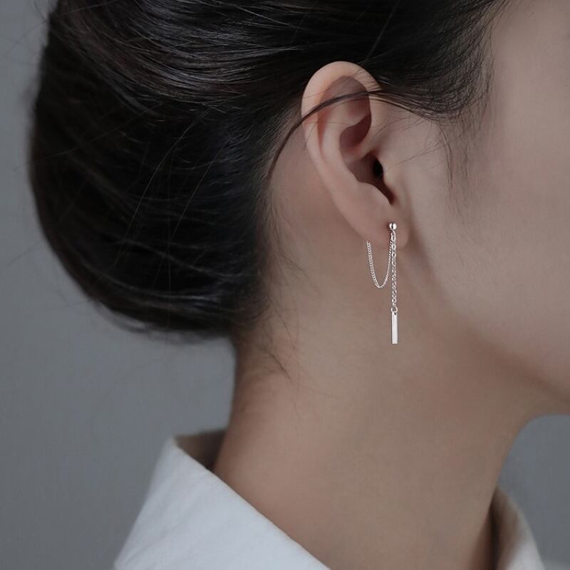 ピアス シルバー925ピアス アクセサリー 長方形 ダブルチェーンピアス