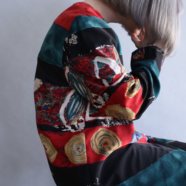 art graphic pattern no-collar shirt jacket