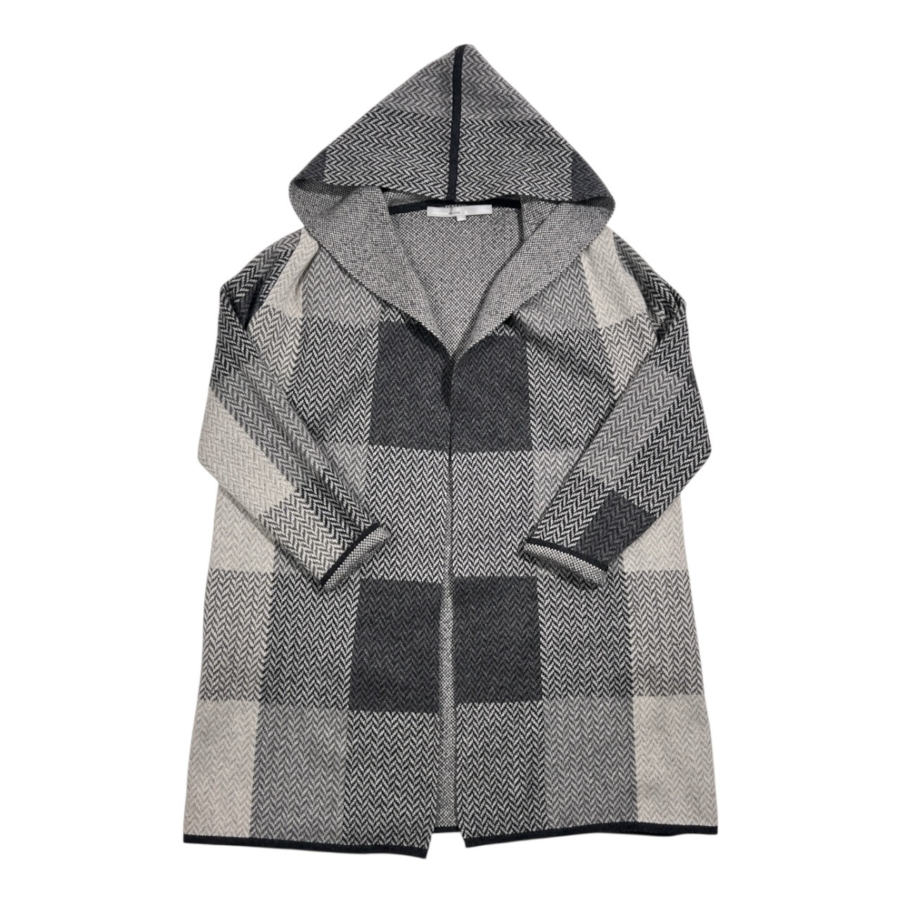 カシミヤ100% PLATINUM mei-mei プラチナムメイメイ ヘリンボーン柄 フーデッド コート 羽織 M/グレー系 レディース