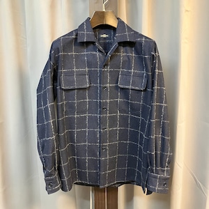 SHINANOYA "CANONICO" WOOL FLANNEL WINDOWPANE OPEN COLLAR SHIRT