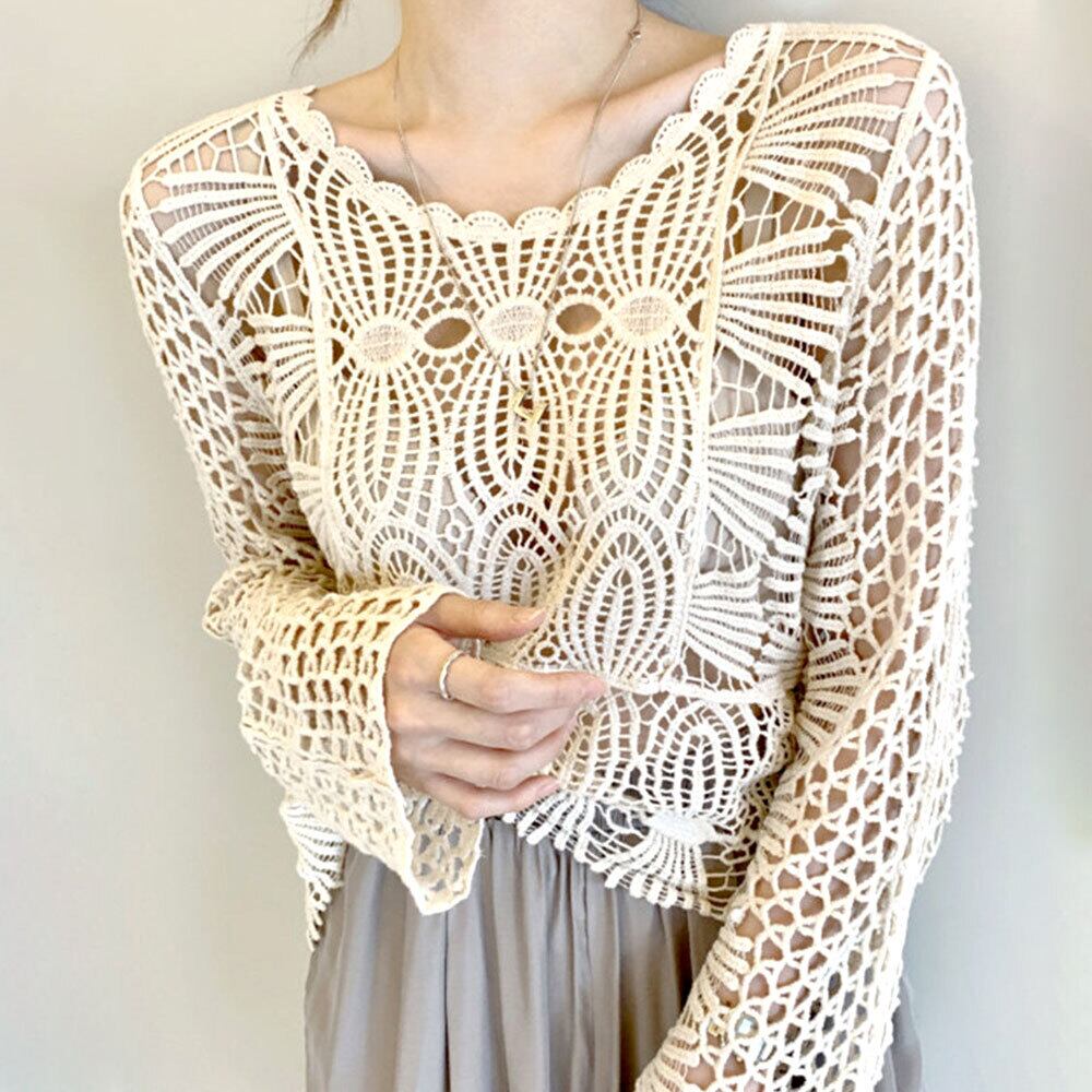 透かし編み ニット レディース 韓国 重ね着 大人 かわいい おしゃれ トップス 透け感 カジュアル かぎ編み クロシェ編み 大人可愛い 大人女子