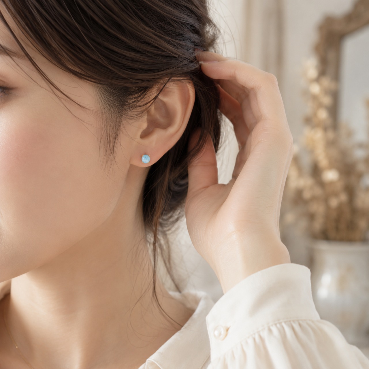 14kgf天然石ラリマーピアス】 | Anemoon handmade jewelry