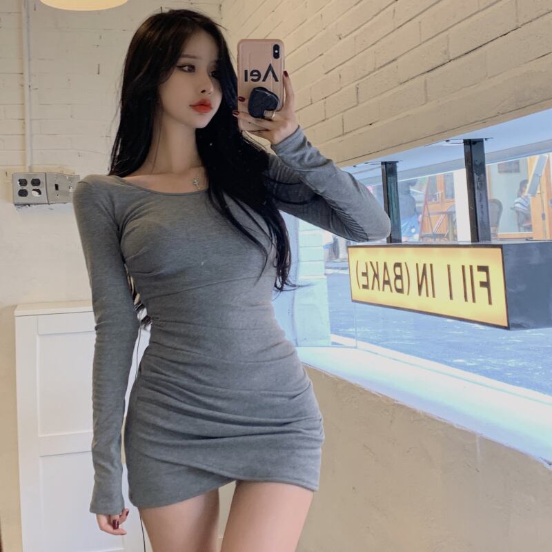 ドレス スリムロングショートスプリングブラック 長袖 春物 スカート ブラックストロベリース42239637690