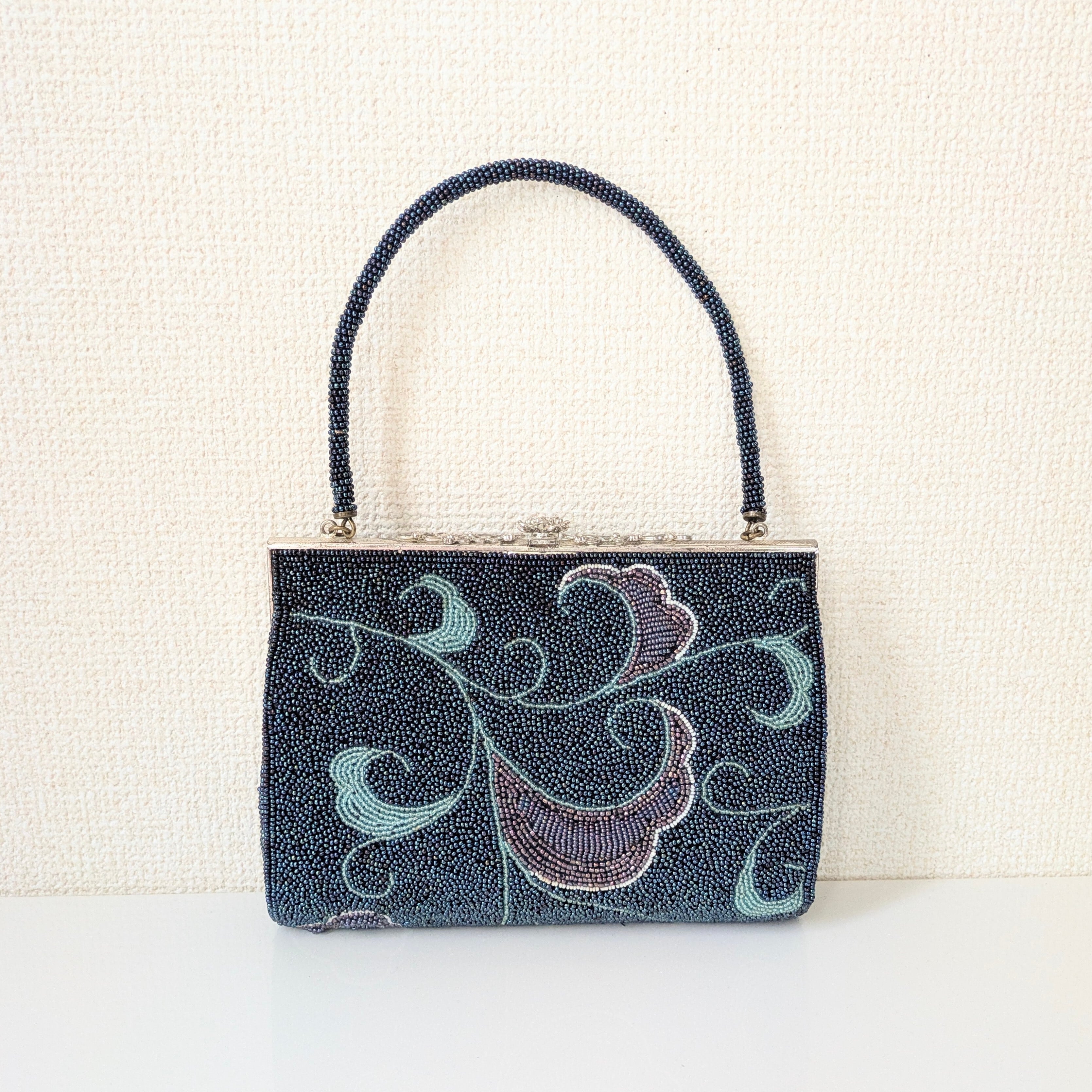 Vintage】ビーズ刺繍バッグ プリンセスTOKYO 青 紫 唐草文様
