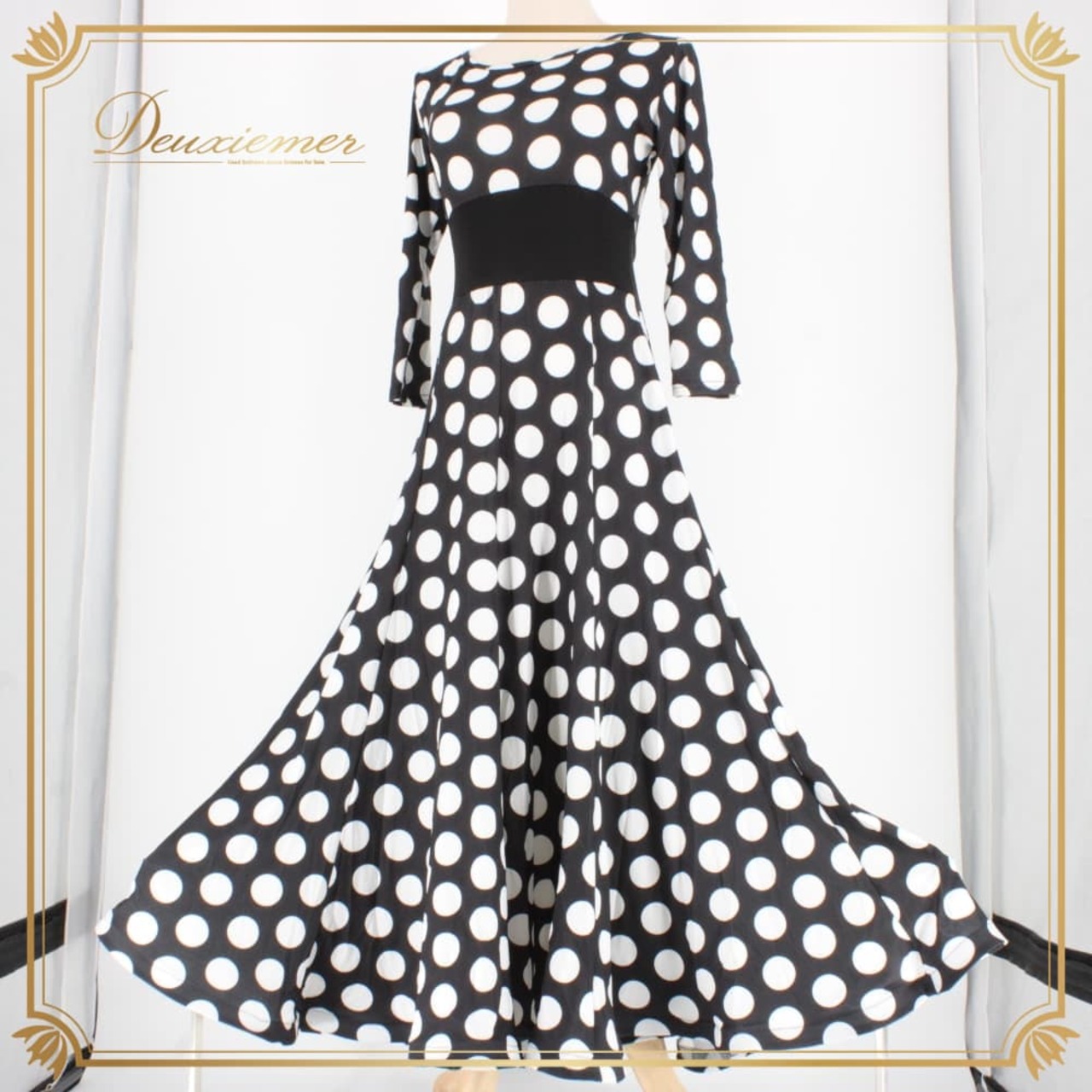 社交ダンス 衣装 スタンダード ドレス ワンピース レッスンウェア パーティドレス Leirena 水玉 ブラック系 ホワイト系 黒 白 ドット 長袖 ホースヘア レディース ドット柄ワンピース スタンダードドレス モダン カジュアル パーティーウェア きれいめ 大人可愛い レトロ ウエストマーク 体型カバー 可愛い 伸縮素材 ストレッチ素材 ポリエステル ポリウレタン 黒白 デザインワンピース 舞台衣装 ホースヘア風レトロスタイル