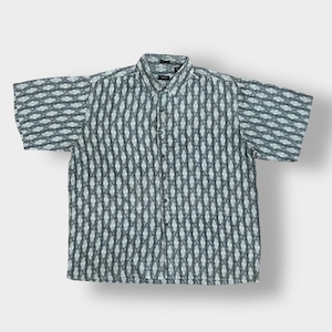 【IZOD】半袖シャツ 個性的 柄シャツ 総柄 オールパターン シルク XL ビッグサイズ アイゾッド US古着