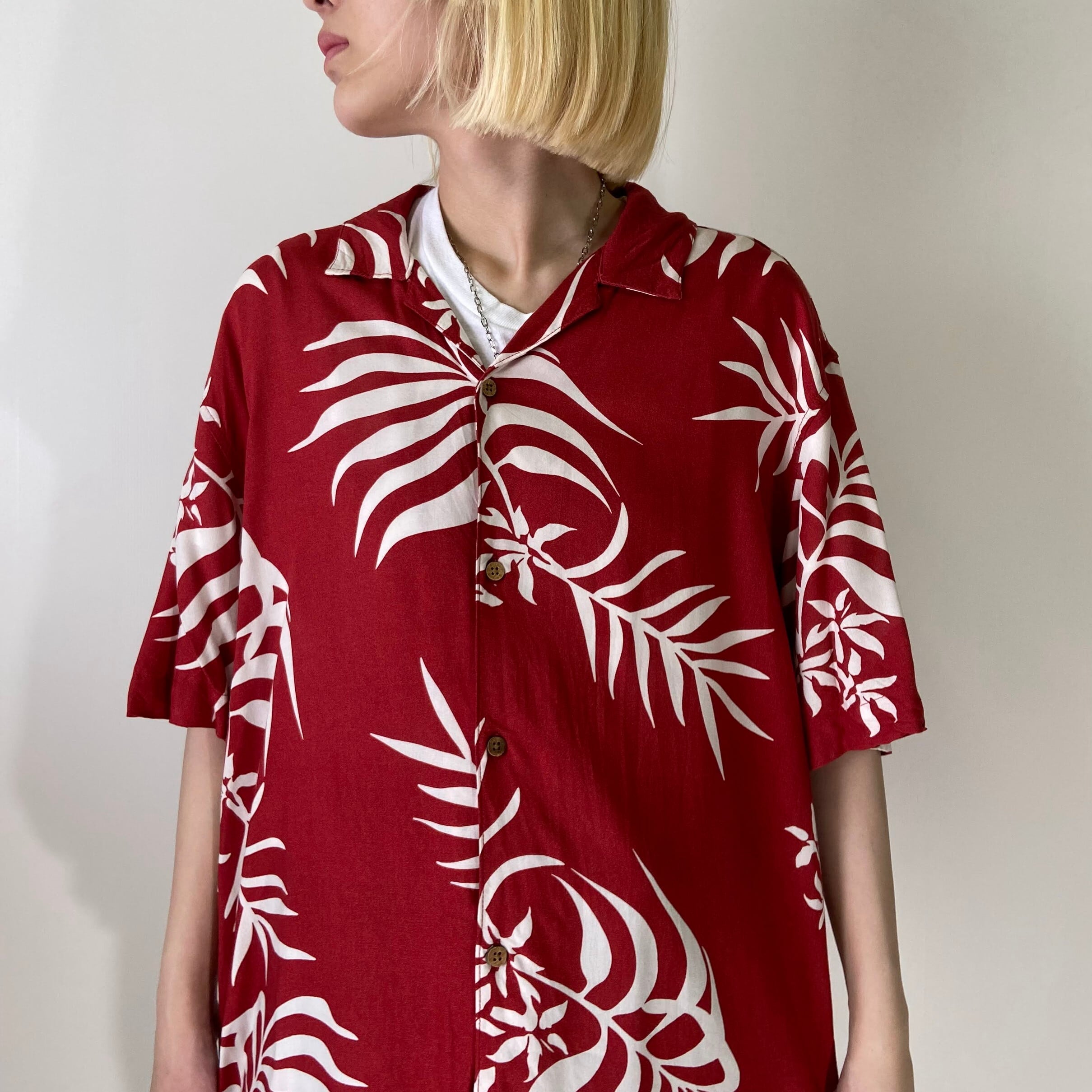 PULL&BEAR リーフ ボタニカル 総柄 開襟 オープンカラー レーヨン