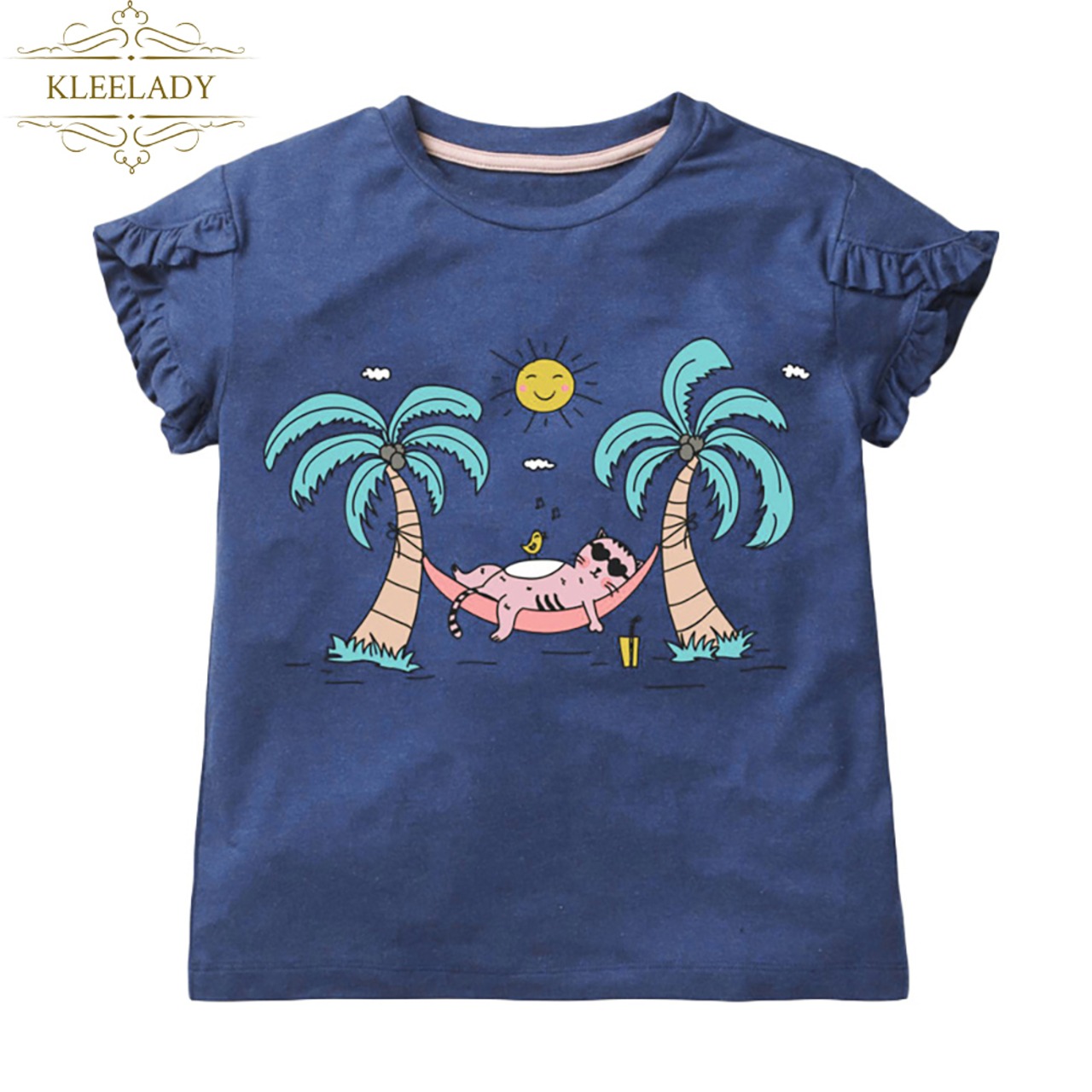 Tシャツ　半袖　リゾート風　フリル　フリル袖　フリルカラー　トップスカジュアル シンプル　幼稚園　保育園　小学校　綿肌ざわり通気性抜群な綿100％♪　お出掛けの 日にオススメです