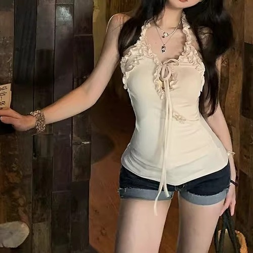 フリルトリムカットアウトリボンキャミ ・11743