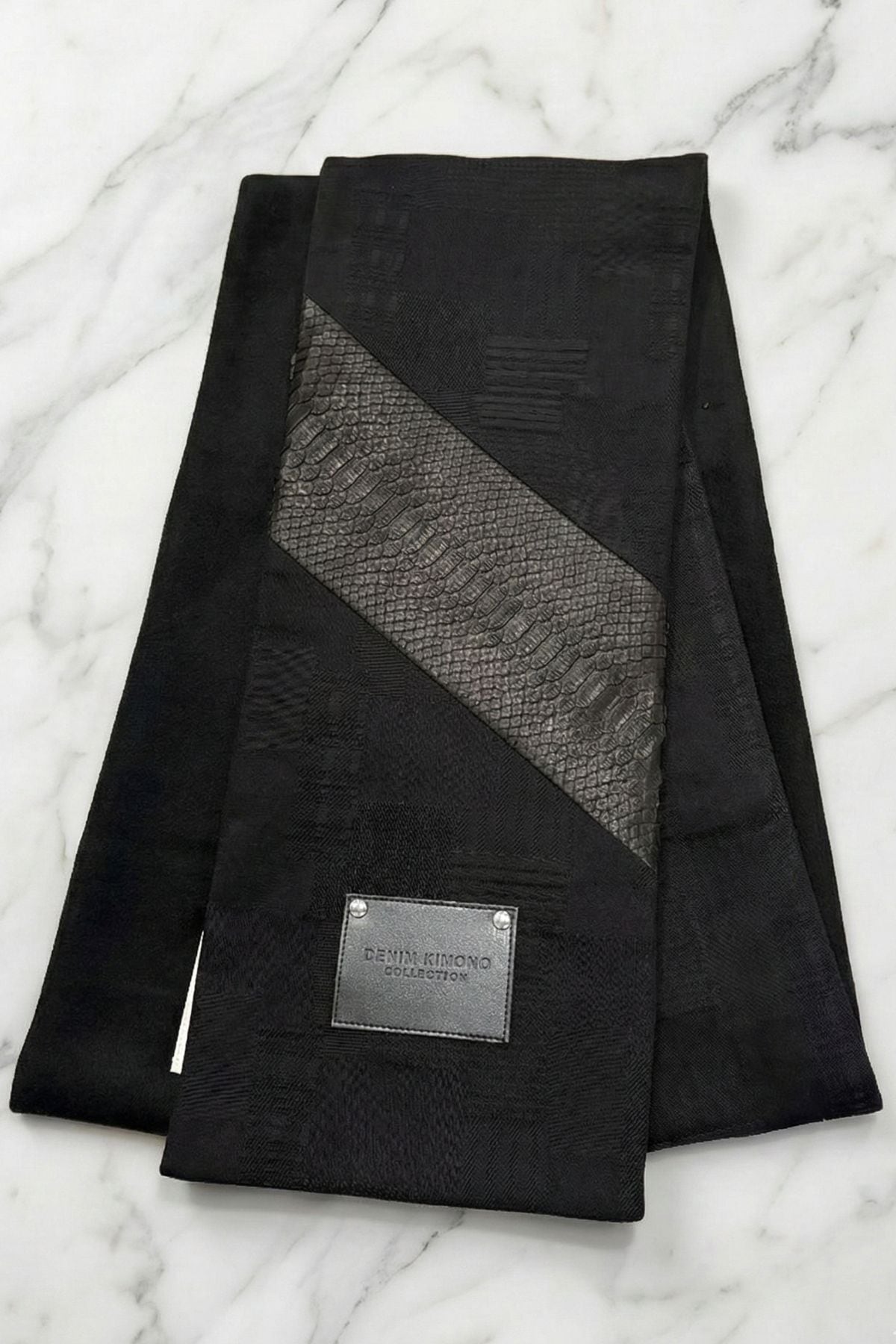 受注生産】黒蛇革×カシミアデニムマフラー-縁- / DENIM MUFFLER YOSUGA