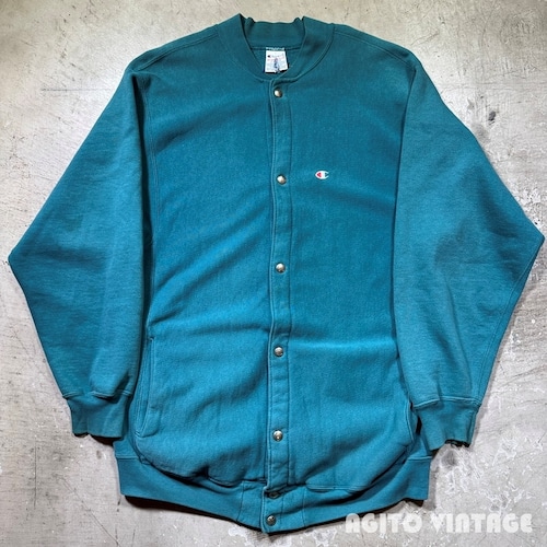 90's Champion チャンピオン リバースウィーブ スナップカーディガン 目付き グリーン系 刺繍タグ ダメージ X-LARGE USA製 希少 ヴィンテージ BA-2899 RM3320H