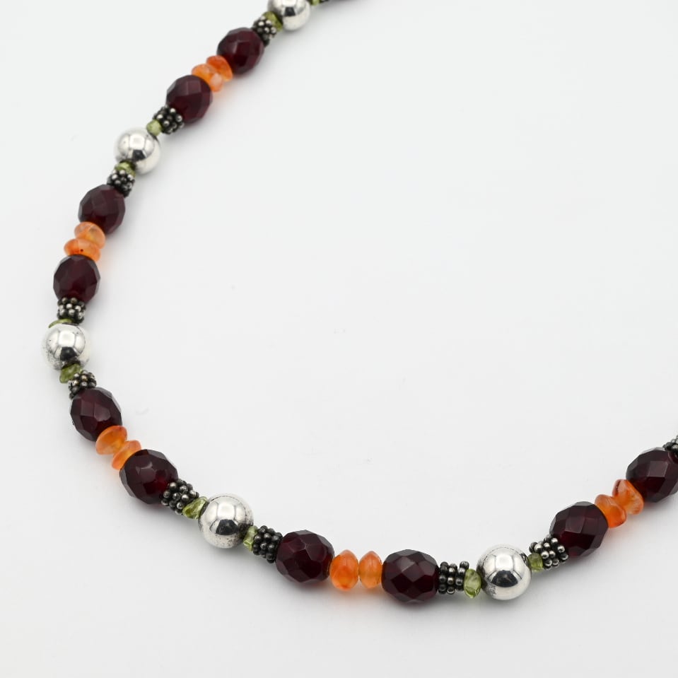 Garnet / Various Colors Quartz Beads Link Necklace / USA