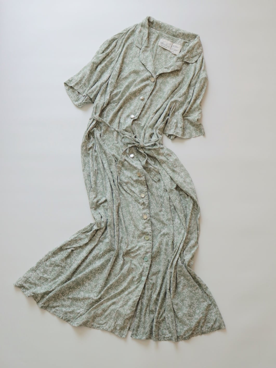 ●90s rose flower green color rayon 100% design shirt long dress