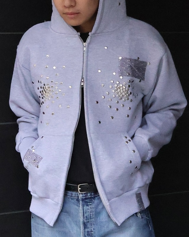 【Hannah Creak】Studded Hoodie Double zip Grey