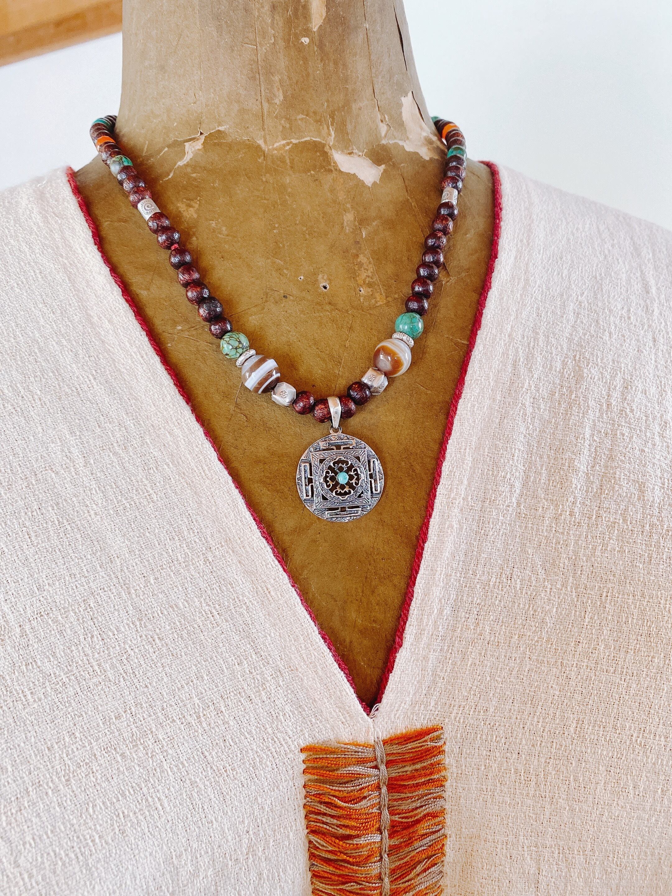 チベット曼荼羅の数珠ペンダント-ターコイズ