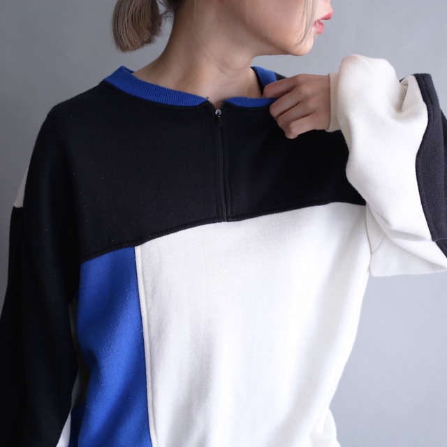switching  color half-zip sweat pullover