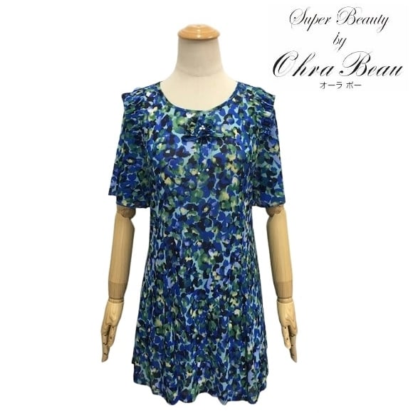 スーパービューティー チュニック カットソー 花柄 パワーネット 2512021 ブルー 2025年春夏 オーラボー 大人かわいい服 大人スタイル キレイメ Super Beauty レディース アパレル 女性 M L LL 30代 40代 50代 60代