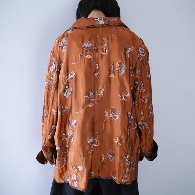 "刺繍" flower pattern gloss fabric loose silhouette shirt jacket