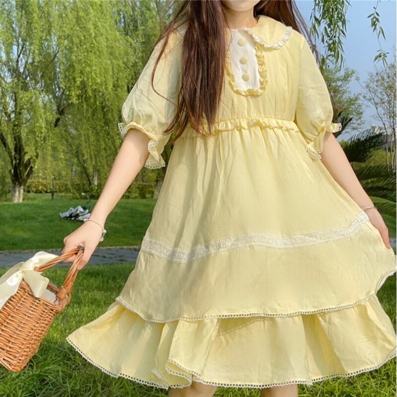 ゆめかわ ダブルシフォン イエローワンピース Wanpi30 ゆめかわガール