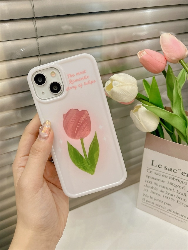 iPhoneケース iPhone15 iPhone14 チューリップ 花柄 シェル風 かわいい スマホケース おしゃれ 韓国 2682