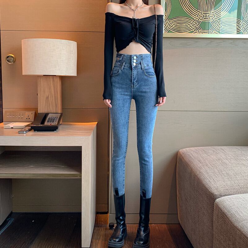 ウェストスリムジーンズ オータムブレストパンツ カジュアル 秋物 ガールズファッション9700136112