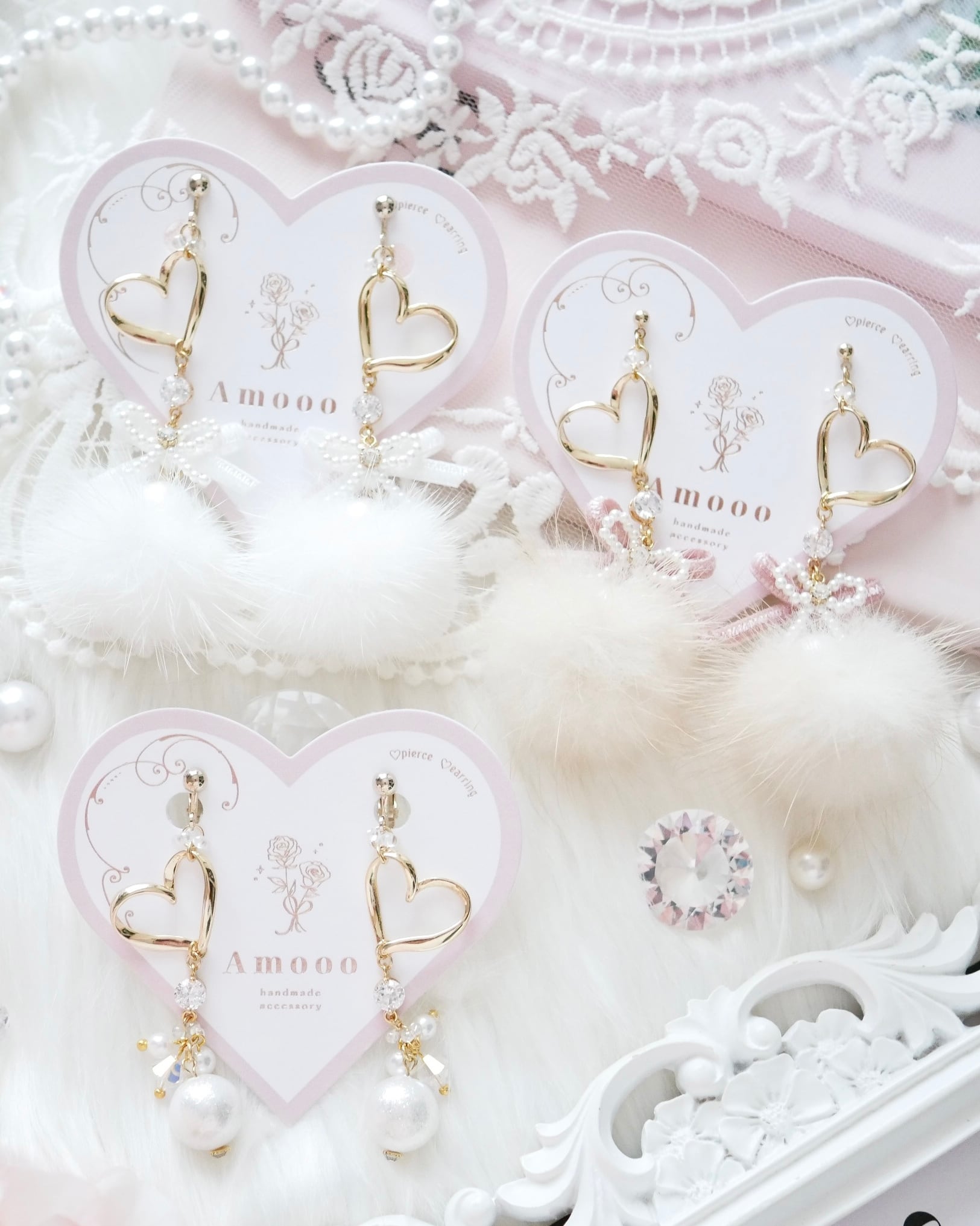 ☆❤️ りぼん　薔薇　パール　ジルコニア　ピアス　イヤリング　ハンドメイド ☆❤️ りぼん 薔薇 パール ジルコニア ピアス イヤリング ハンドメイド