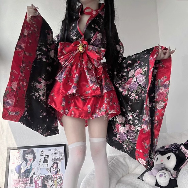 セットアップ 7点セット 着物風 和柄 花柄 ステージ衣装 イベント コンカフェ メイドカフェ｜SEASONZ