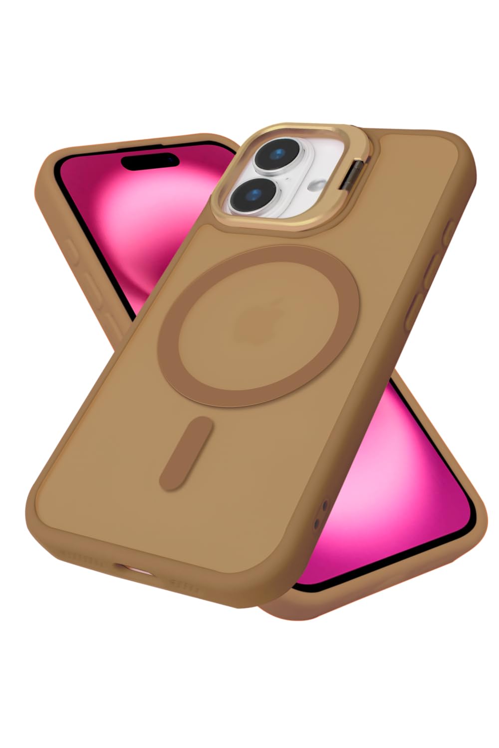 シズカウィルRe iPhone 16 ケース MagSafe対応 マット カバー ワイヤレス充電 耐衝撃 スタンド付き ハイブリッド5 スマホケース 1個入り ゴールド