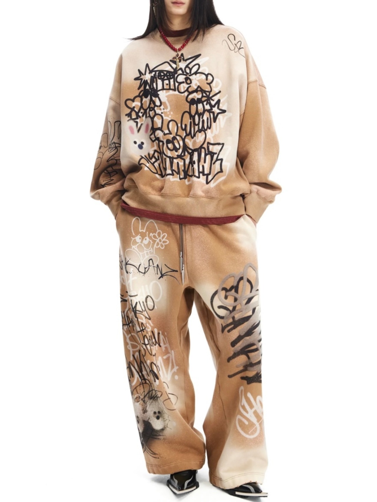 【25SS】SANKUANZ サンクアンズ / BUMPY GRAFFITI PRINT BLEACHED CREWNECK SWEATSHIRT / スウェット - 3