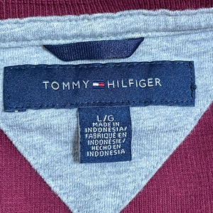 【TOMMY HILFIGER】サーマルシャツ ヘンリーネック ワッフル ワンポイント 刺繍ロゴ 長袖 LARGE トミーヒルフィガー バーガンディ US古着