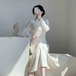 【送料無料】 中国風改良チャイナドレス白長袖ドレス女性秋と冬クール花嫁介添人トーストドレスロングドレス ホワイト オータム 秋物 ウィンター 冬物 シャツ rg1224b94949285198