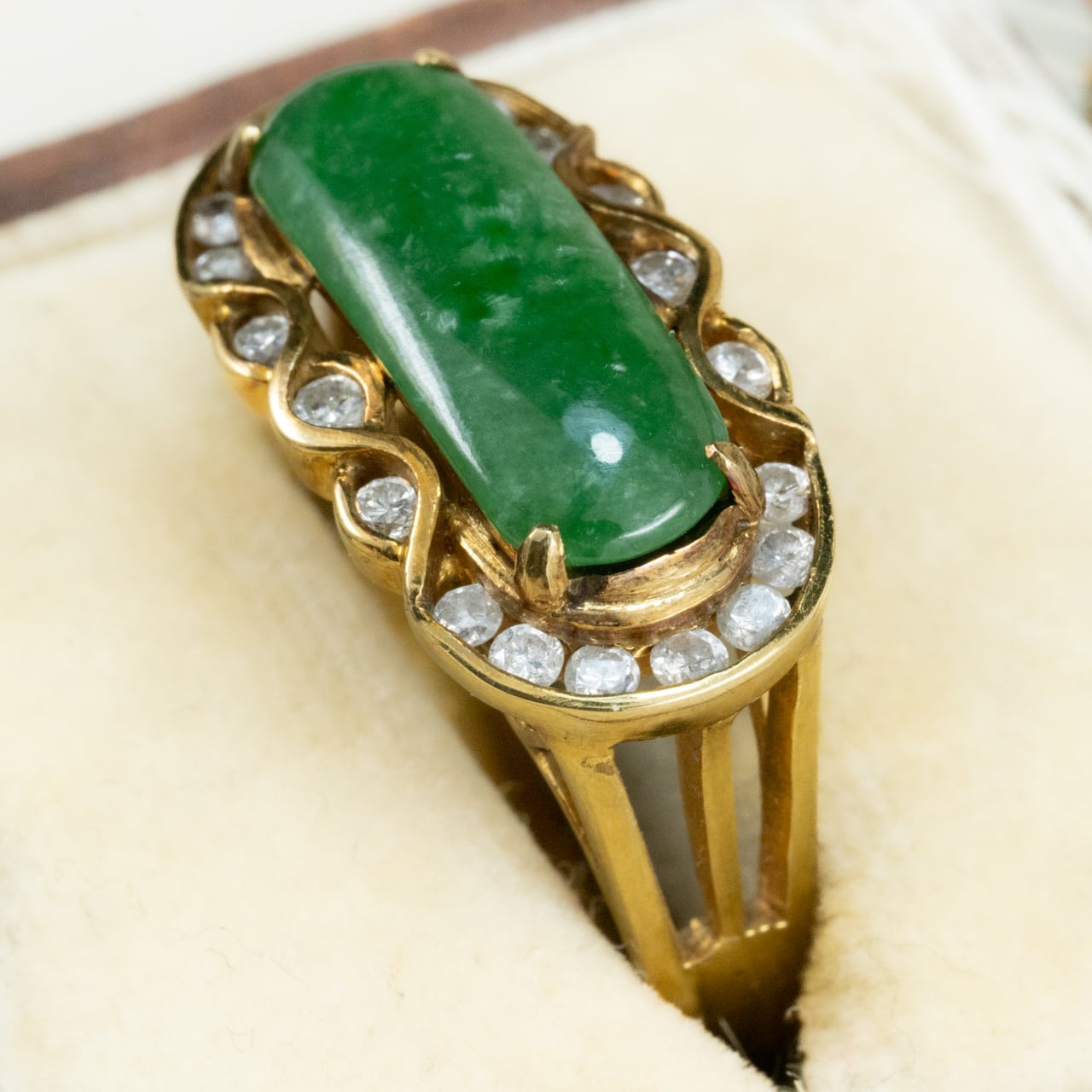 日本の作品】 K18 昭和レトロ 翡翠ジェダイド ダイヤモンドリング