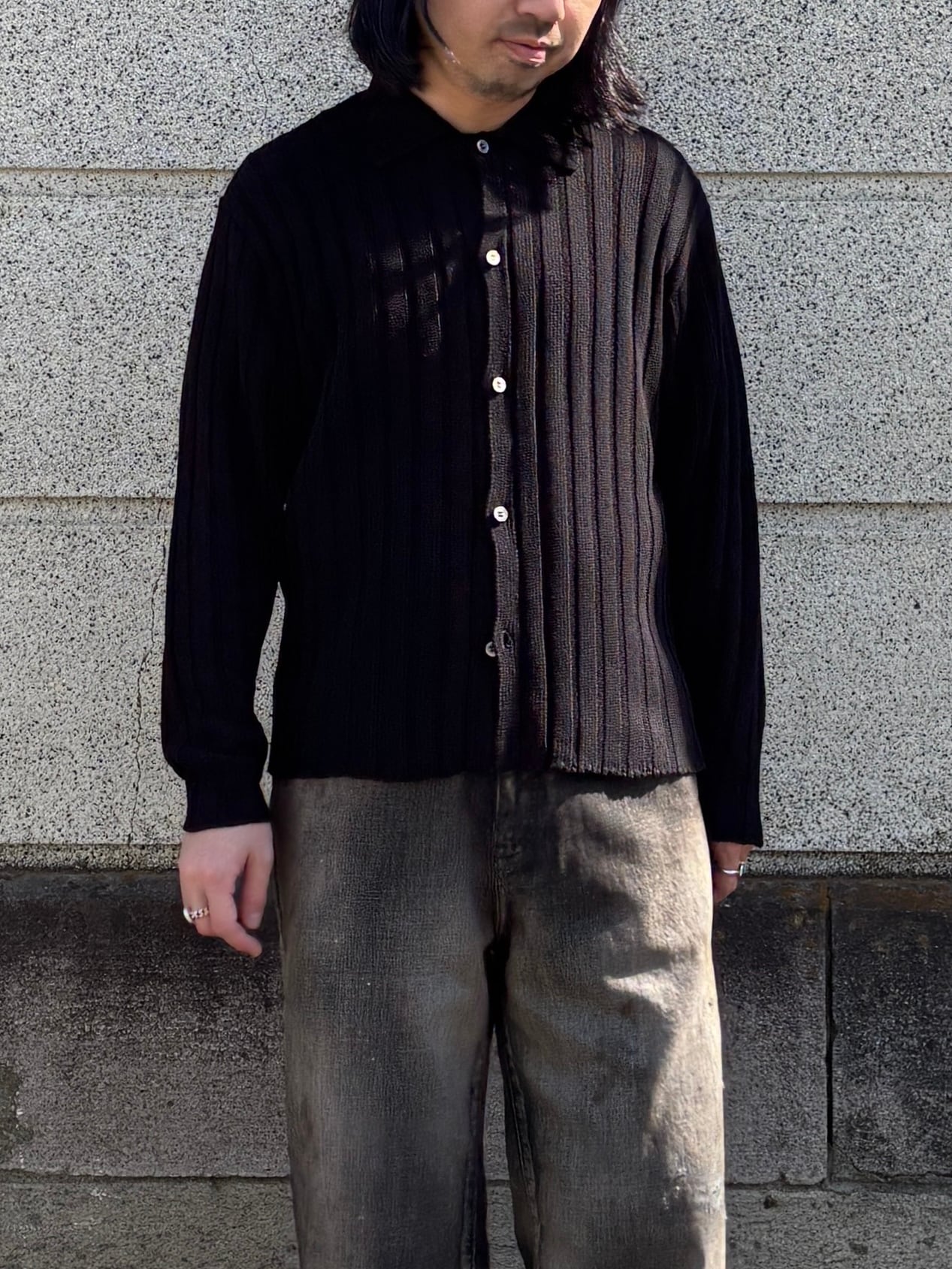 MATSUFUJI / Wide Rib Knit Shirt (BLACK) | THE MODERN AGE