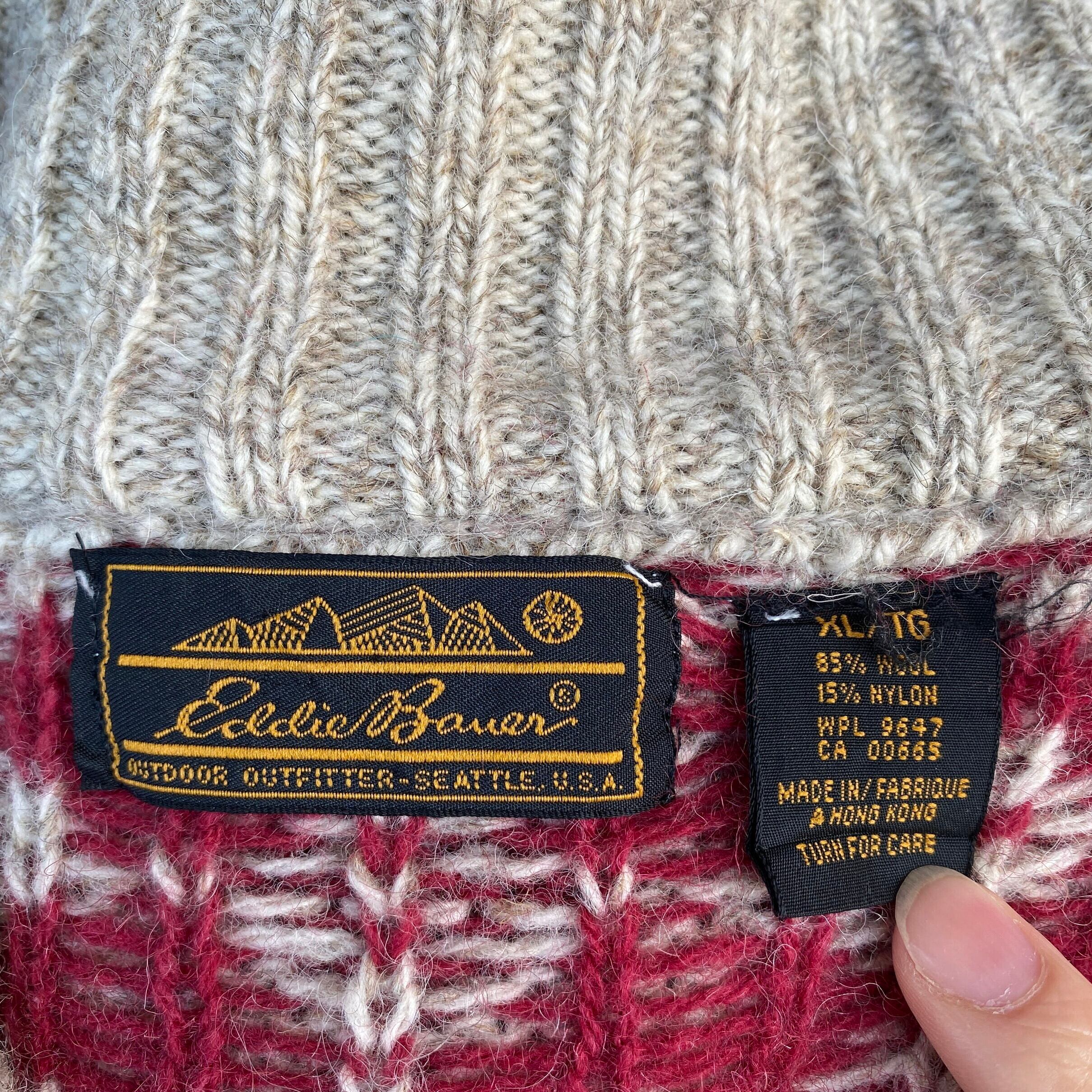 90年代 Eddie Bauer エディーバウアー 総柄 ウールニット ...