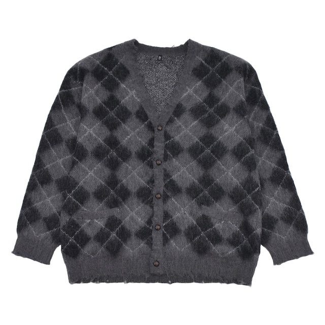 【R13】FLUFFY PLAID OVERSIZED DISTRESSED EDGE CARDIGAN(CHARCOAL)