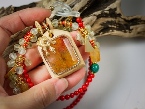 【蜥蜴のネックレス】デンドリティッククォーツ×金木犀/N421-2