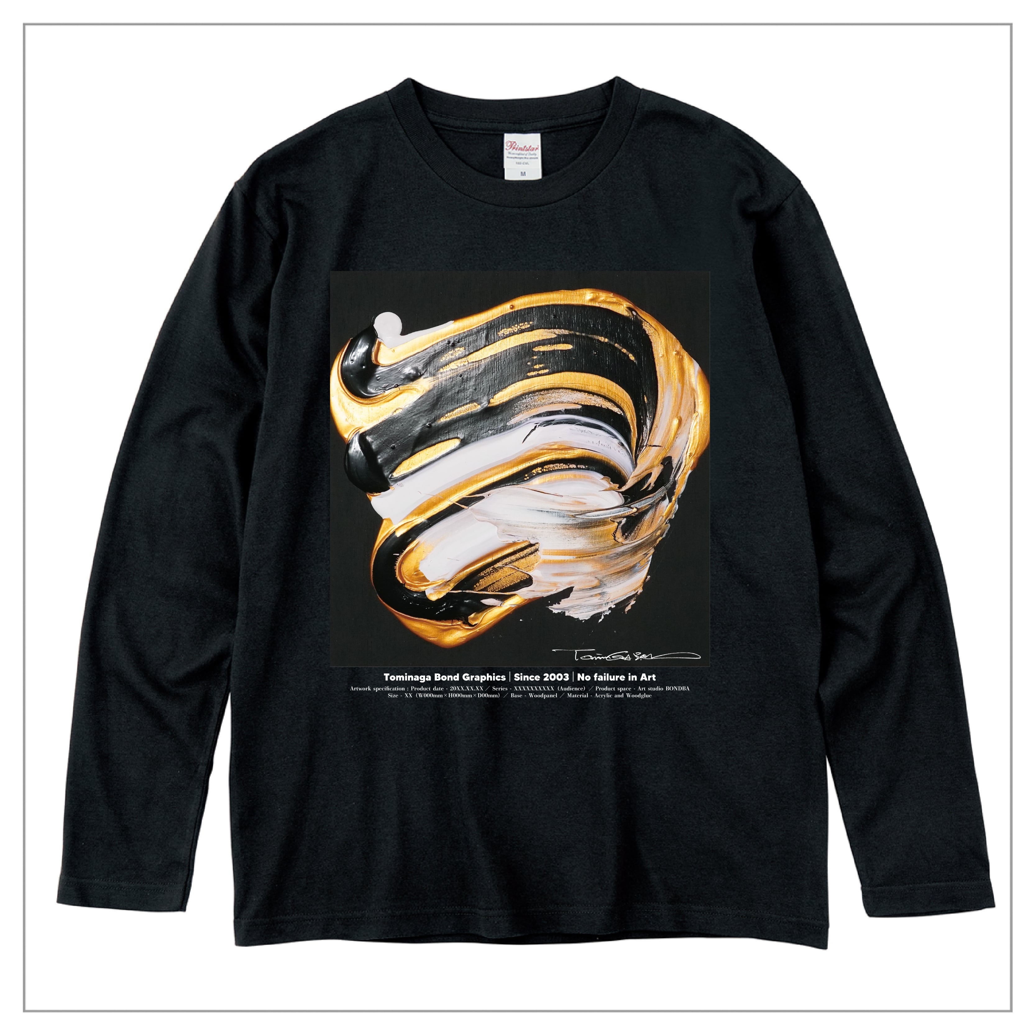 原画印刷 | Tシャツ（長袖）#047 | 前面に作品プリント | 黒ベース