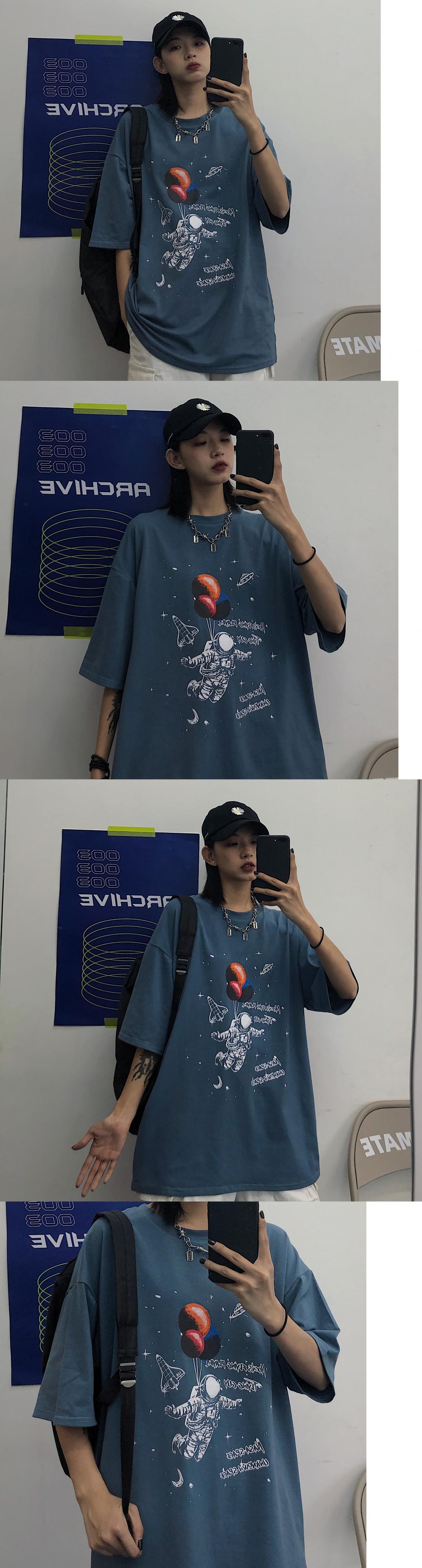 半袖Tシャツ ユニセックス プラネットプリント ルーズ 2色 送料無料】KOREAアースプラネットプリントルーズ半袖スリーブT