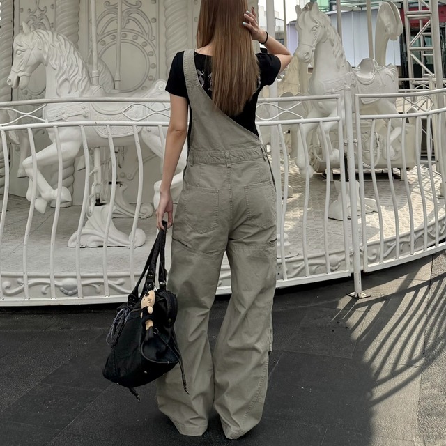 ユーズドウォッシュワンショルダーサロペット 2col R02602