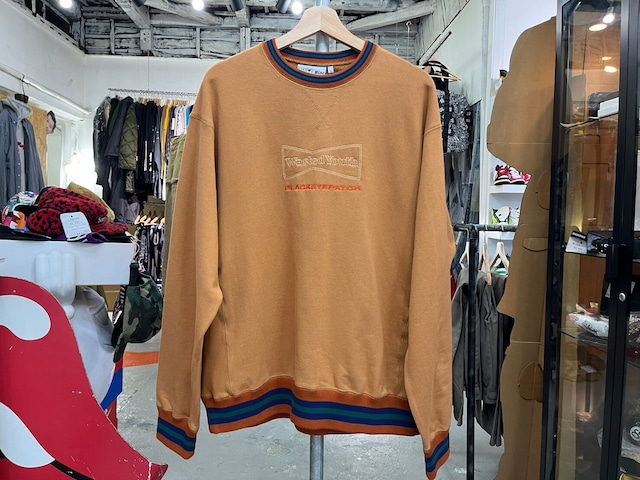 BLACK EYE PATCH × WASTED YOUTH STRIPE RIB CREW SWEAT DULL ORANGE LARGE 90392