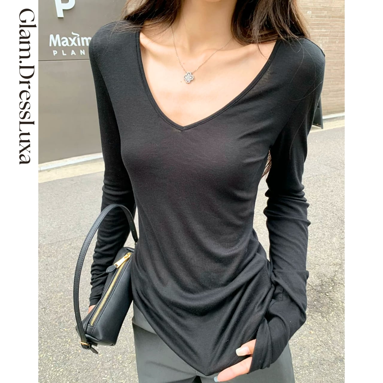 Deep V-Neck シアーウールトップス/3color_T1087