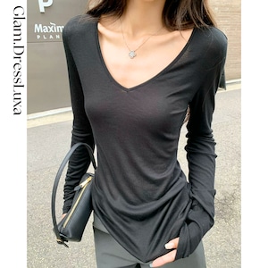 Deep V-Neck シアーウールトップス/3color_T1087