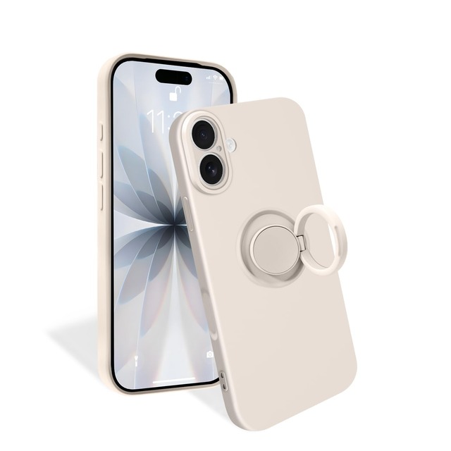 NPOFR SXMO 対応 iPhone17 ケース マットシリコン リングスタンド付き 車載スタンド対応 耐衝撃 カメラ保護 ホワイト