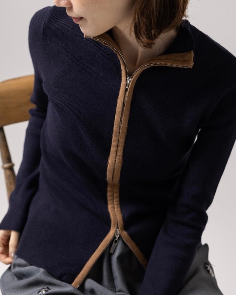 【新作アイテム送料無料】high-neck color-block double-zip cardigan