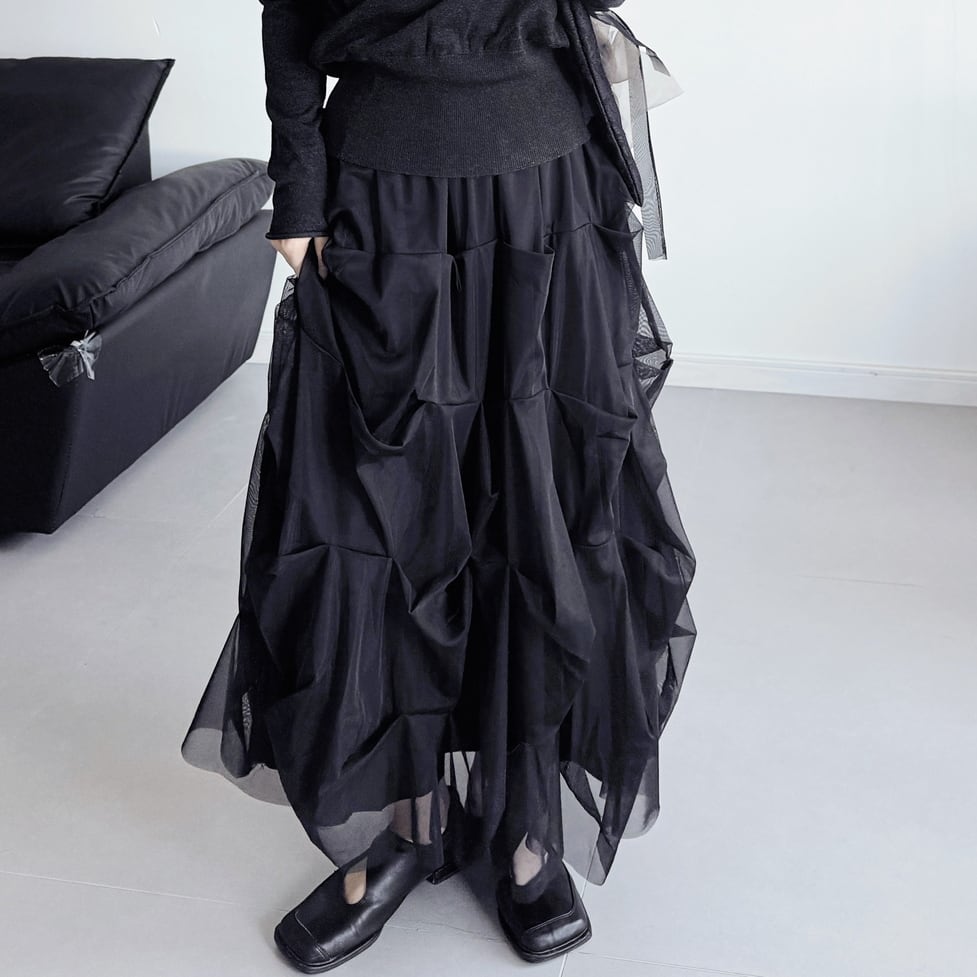 tuck tiered skirt / l0846